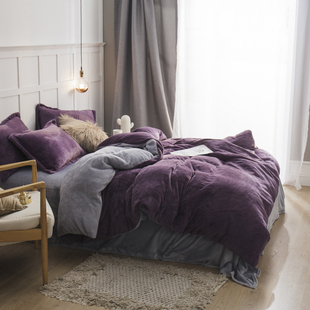 冬季加绒加厚珊瑚绒被套单件双面法兰绒毛紫色P床单被罩两件套冬