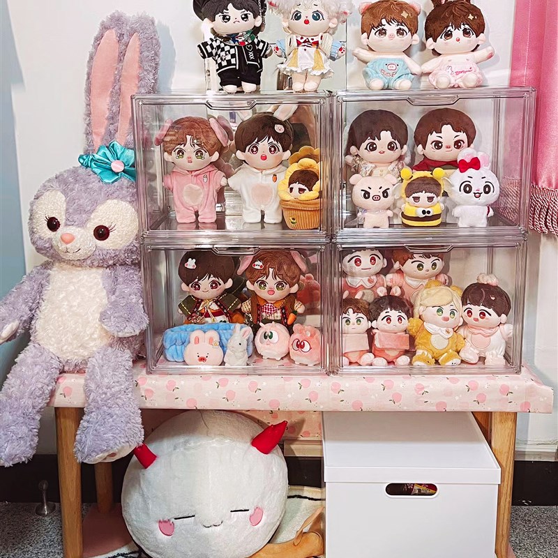 模型手办c收纳盒亚克力全透明棉花娃娃绒毛玩具展示架防尘磁吸神