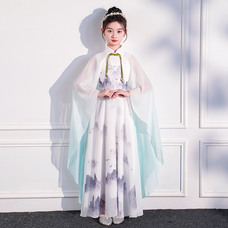 儿童大合唱古筝i演出服中小学生诗歌朗诵比赛男女童中国风表演服