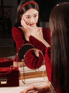 敬酒服新娘女冬在逃公主丝绒冬季红C色订婚结婚礼服裙长袖2021新