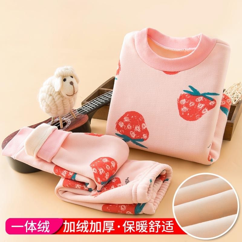 女童保暖内衣套装加绒儿童秋衣秋裤中童收口冬季加厚打Y底女孩睡