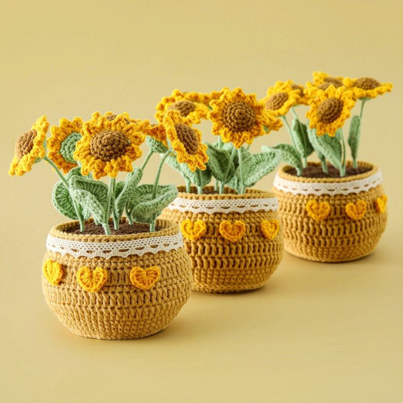 DIY手工向日葵大盆栽毛线郁金香钩针编I织材料包一举夺魁摆件礼物,服饰配件/皮带/帽子/围巾,DIY编织材料包,淘宝优惠券,粉丝福利购,淘宝优惠卷