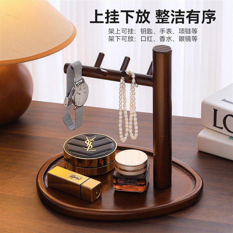 中古风钥匙收纳玄k关装饰品摆件入户进门口鞋柜置物架桌面实木托