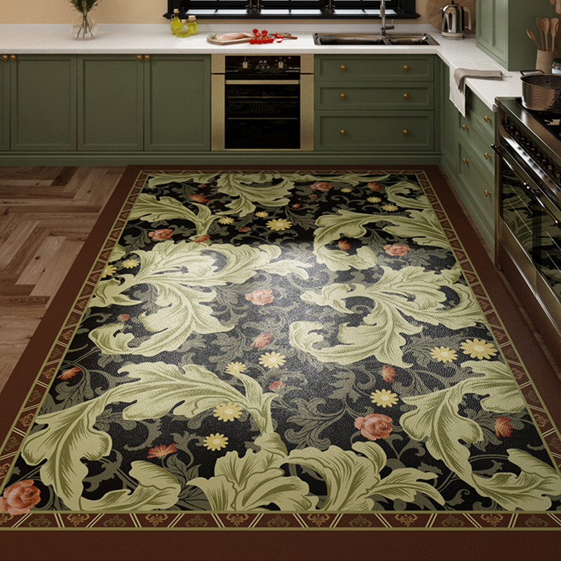 美式中古风厨房地垫povc免洗可擦防油防水脚垫大尺寸防滑全铺地毯
