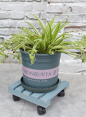 木质移动托盘阳台大m花盆底座实木花架盆景架复古蓝色带刹车滚轮