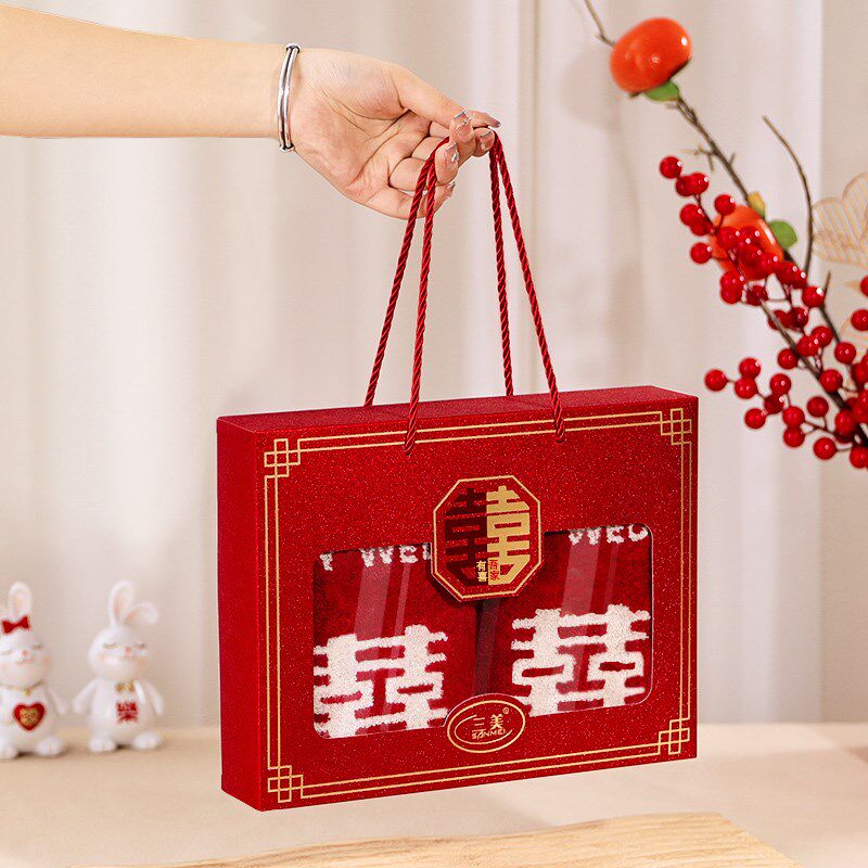结婚加厚吸水毛巾纯m棉一对新娘出嫁娘家陪嫁洗漱用品红色洗脸面