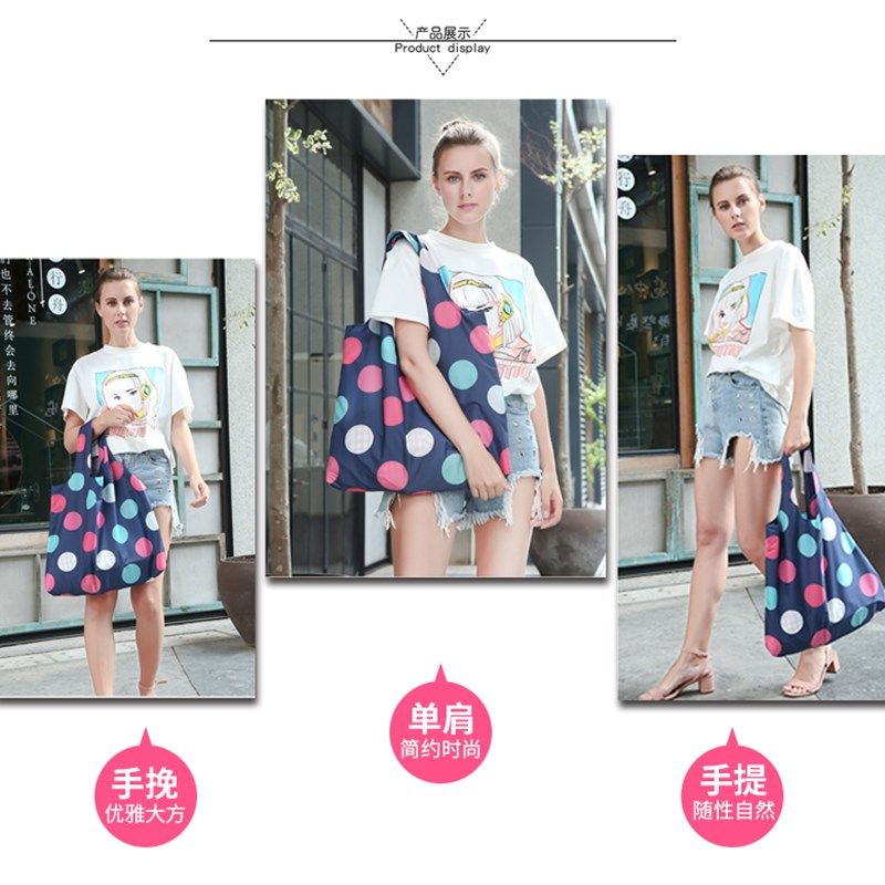 红底黑白猫买菜包折叠便携环保购物袋时尚印花手提R单肩布袋印log