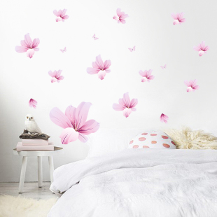 浪漫百合贴花墙贴温馨房间装 饰贴纸卧室床头创意抽象X不透明墙贴