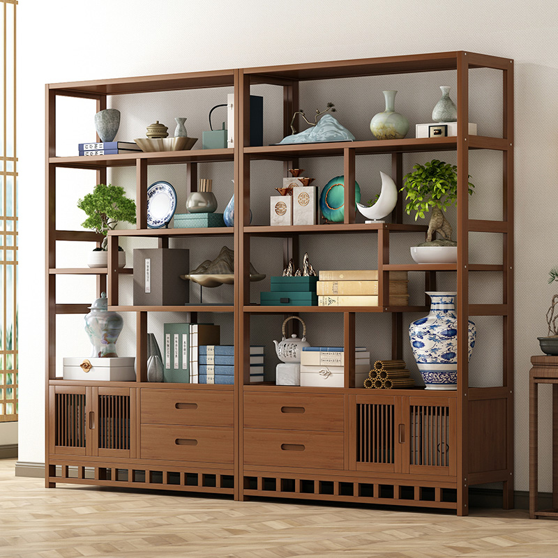 博古架实木中式茶柜置物架茶叶展示D柜茶室摆件架酒柜客厅隔断书