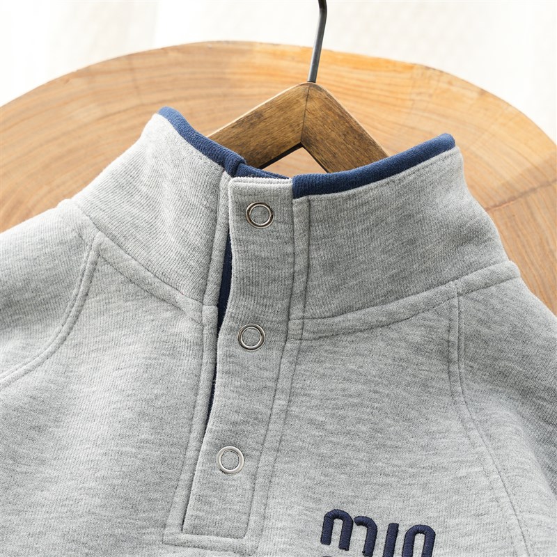 男女童加绒卫衣半开领保暖上衣秋冬季新G款2024男孩加厚打底衫红