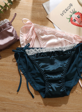 法式性感蕾丝内裤女大尺码胖mxm时尚低腰系带复古女生三角裤头绑