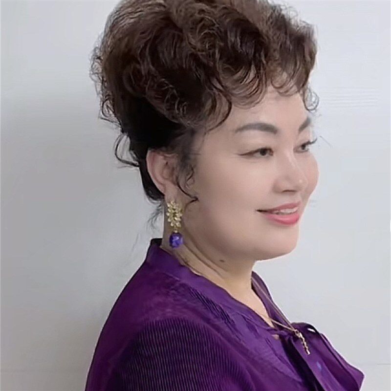 中老年妈妈旗袍发型可盘发的假发卷发补发片大面积假发盘发补发片
