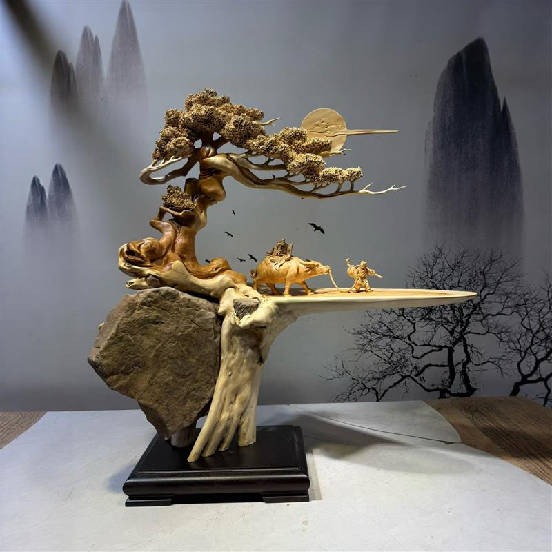 实木根雕木雕山水江山如画摆件大型纯手工雕刻根抱石大件玄关装饰