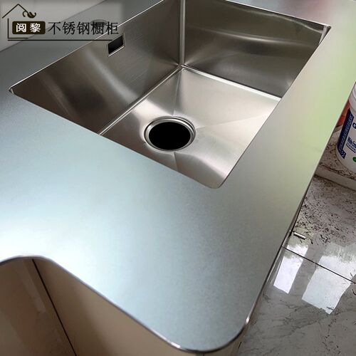 上海L型不锈钢实心耐刮花台面定制厨房整体橱柜灶台水池一体成型