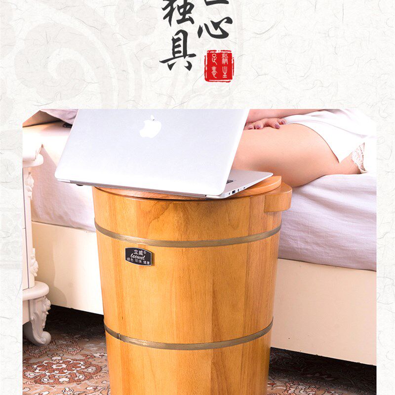 橡木泡脚木桶高深桶足浴桶实木泡脚桶过小腿家用带盖洗脚木盆过膝