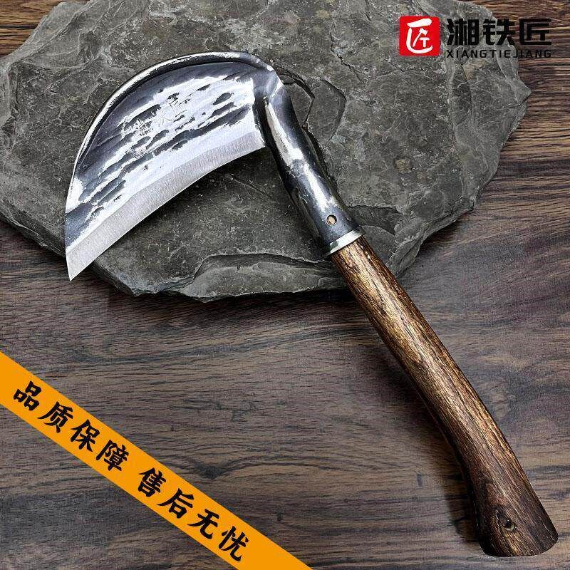 纯手工锻打砍柴刀老式重型高硬度柴刀高锰钢割草专用镰刀农用弯刀