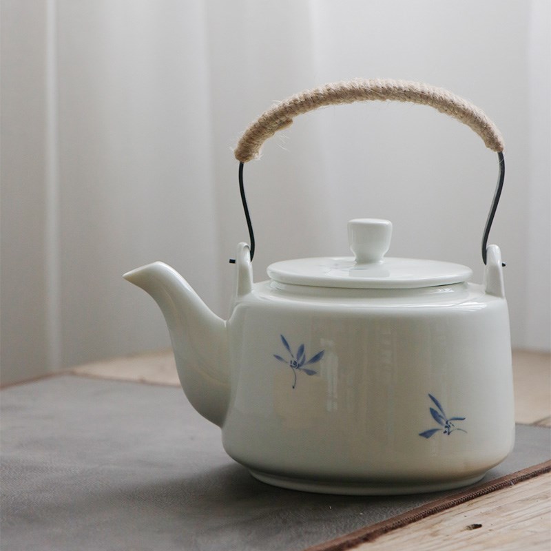 小雅致青花茶壶陶瓷单壶景德镇高档陶瓷茶具提梁壶大容量水壶中式