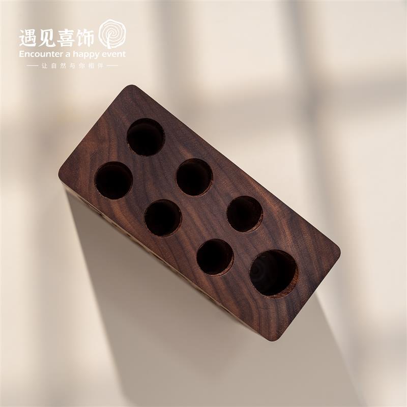 北美黑胡桃整木笔筒多功能收纳盒木质笔座笔插桌面办公现代插花器