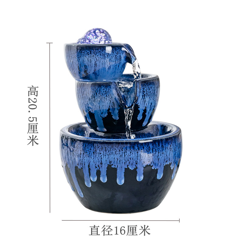 陶瓷流水喷泉假山风水轮球生财招财办公室茶桌客厅玄关装饰摆件
