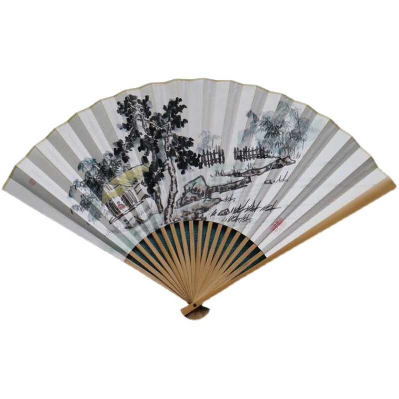 手绘宣纸折扇梅兰竹菊山水国画扇面9.5寸苏工玉竹中国风礼品扇子