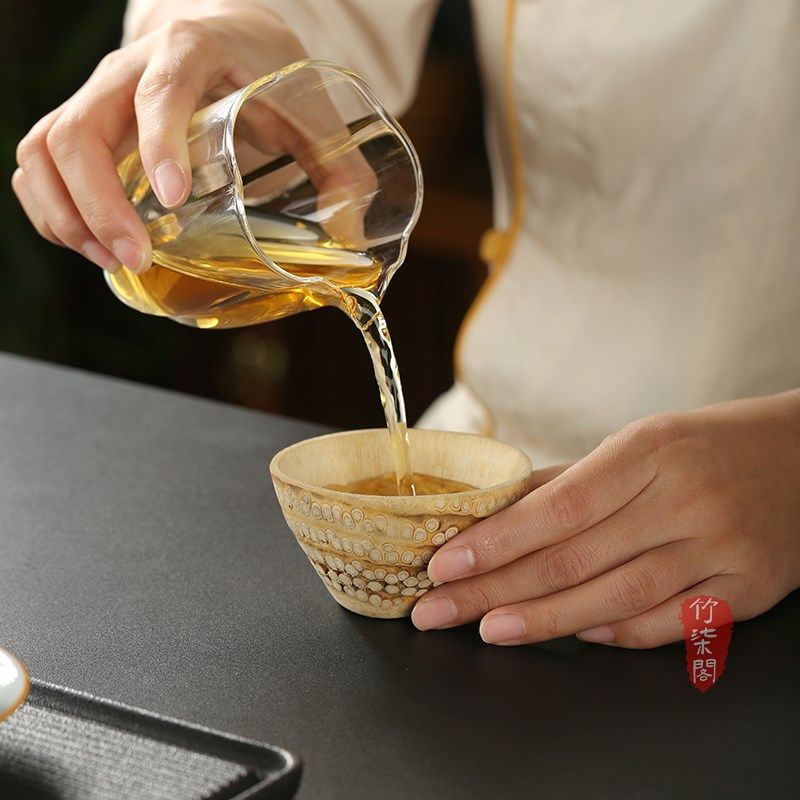 纯手工金竹根打磨茶杯老竹根雕刻公道杯竹制水杯竹雕竹筒茶道茶具