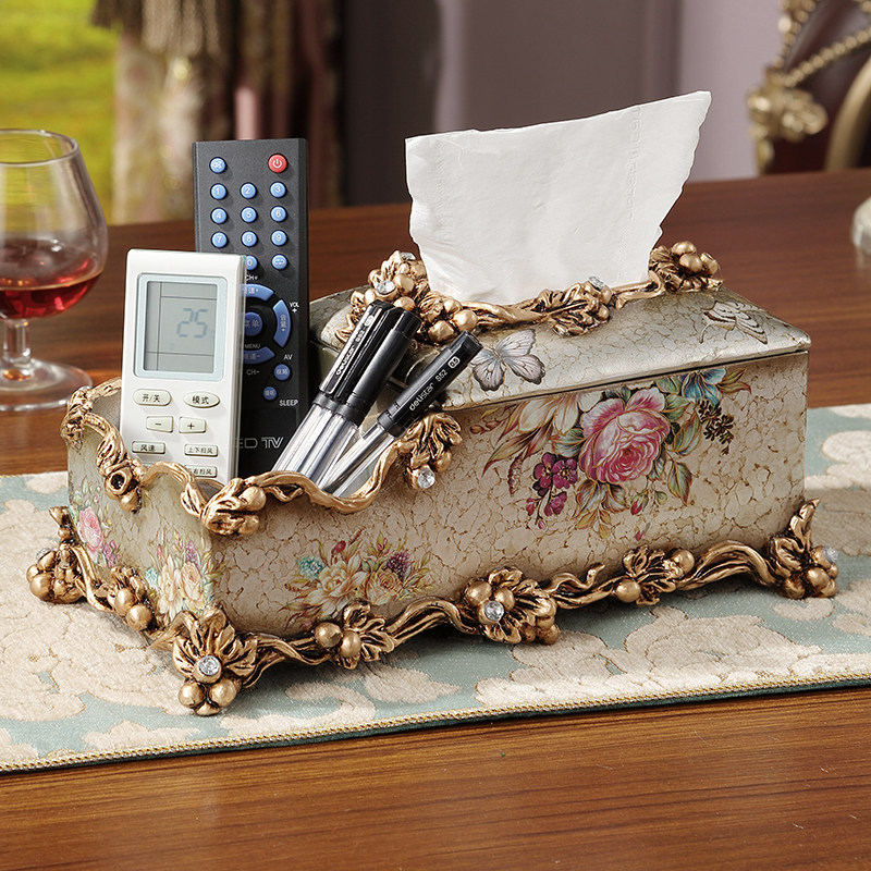 奢华欧式果盘套装创意家居客厅茶几装饰品家用纸巾盒烟缸花瓶摆件