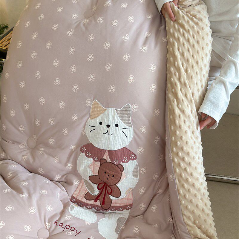 卡通针织棉豆豆被子被芯儿童加厚冬被双人春秋被宿舍单人盖被可洗
