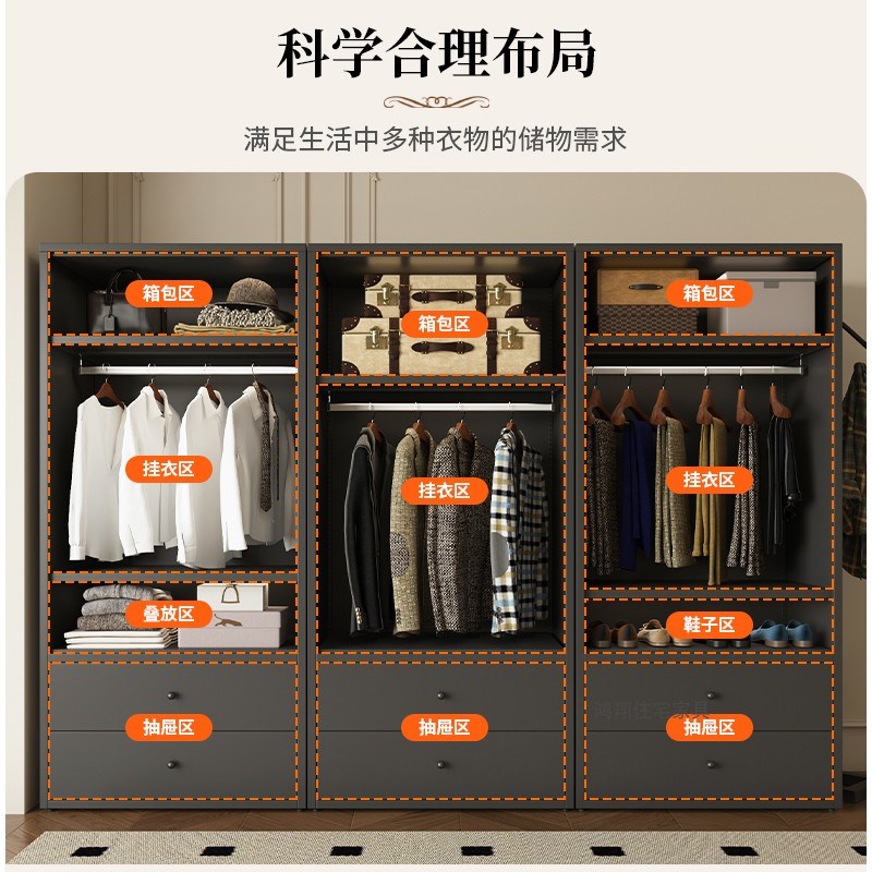 铁皮衣柜儿童收纳柜家用卧室铁艺衣橱无甲醛金属带抽屉钢制储物柜