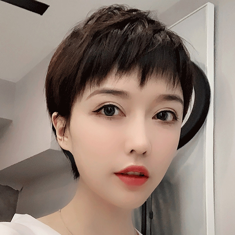 假发女短发狗啃刘海超短发造型全真发纹理短发时尚自然全头假发套
