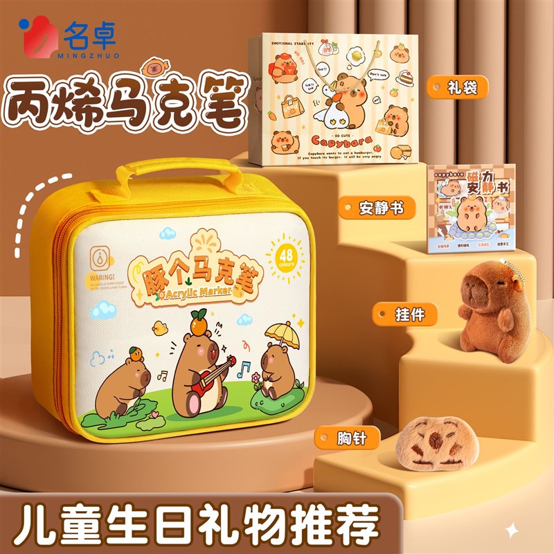 名卓直液式丙烯软头马克笔小学生专用24色水彩笔儿童可水洗幼儿园