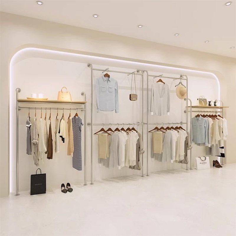 服装店展示架女装店铺创意不锈钢落地式服装货架上墙壁挂衣架中岛