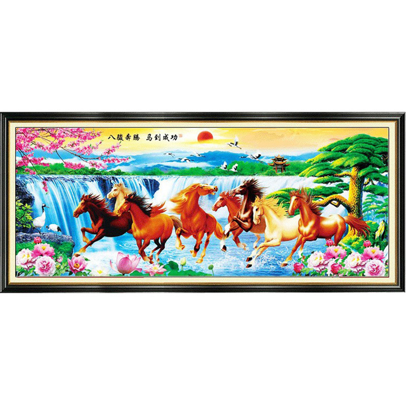 钻石画满钻客厅马到成功新款钻石绣粘贴点钻八骏图十字绣大幅风景
