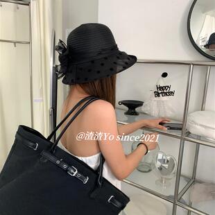 渣渣Yo法式赫本风复古波点网纱帽防晒大檐花朵显脸小遮阳渔夫帽