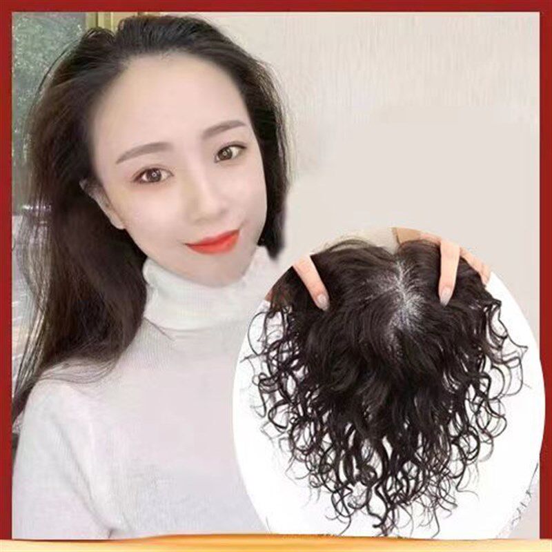 瑞士网真发手织中长款全烫卷发片水波纹羊毛小卷蓬松盖白发假发片
