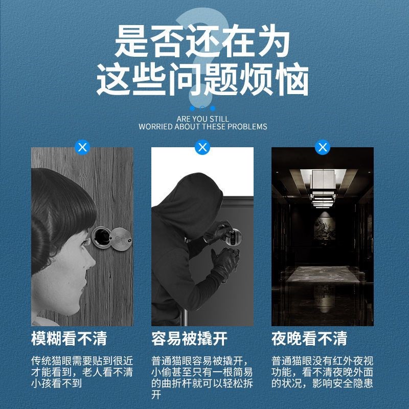 智能电子猫眼摄像头家用防盗门可视猫眼显示屏可视门铃高清防盗门