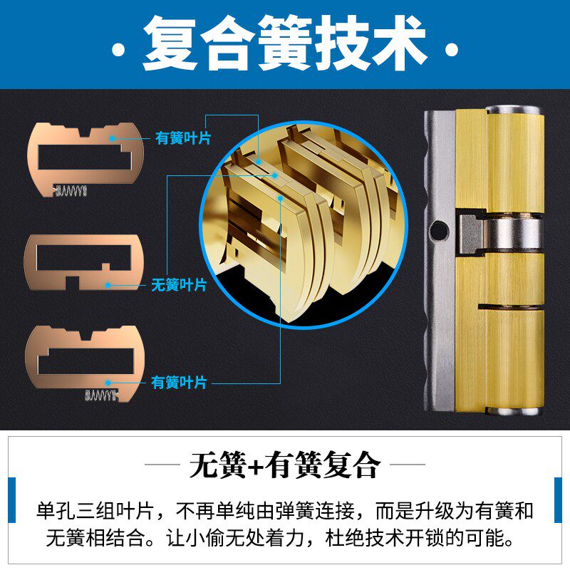 君辉8X防盗门锁芯双面不锈钢多八轨道防暴力防锡纸36叶
