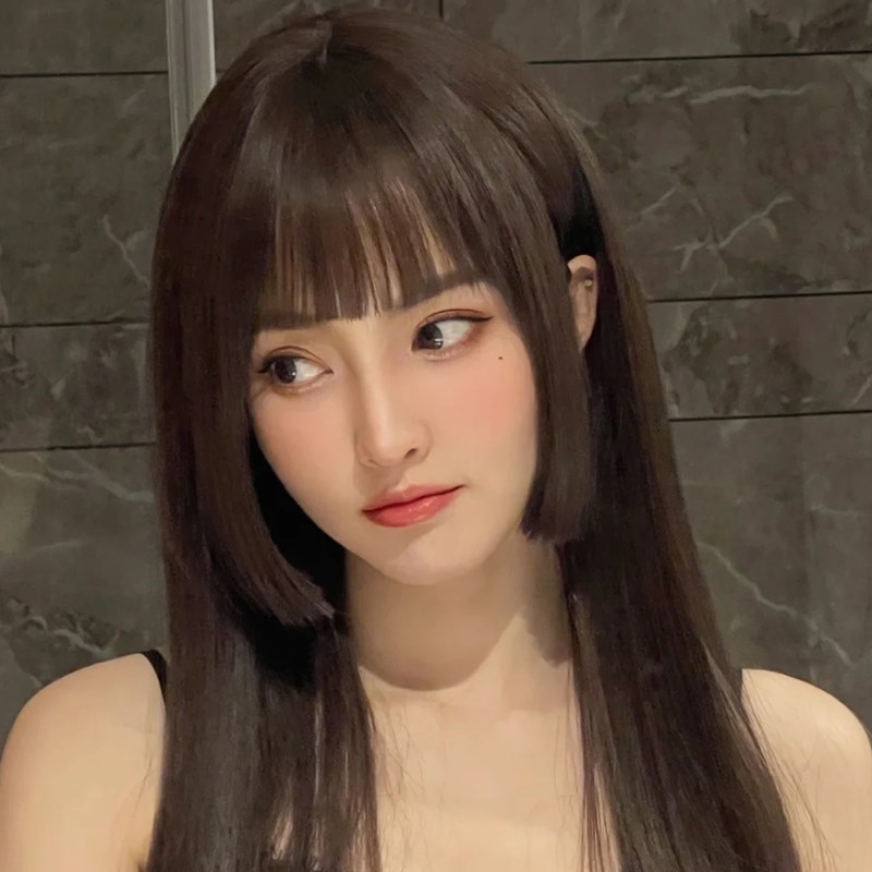 公主切假发女长发冷棕色直发全头套式姬发水母头一刀切网红假发套