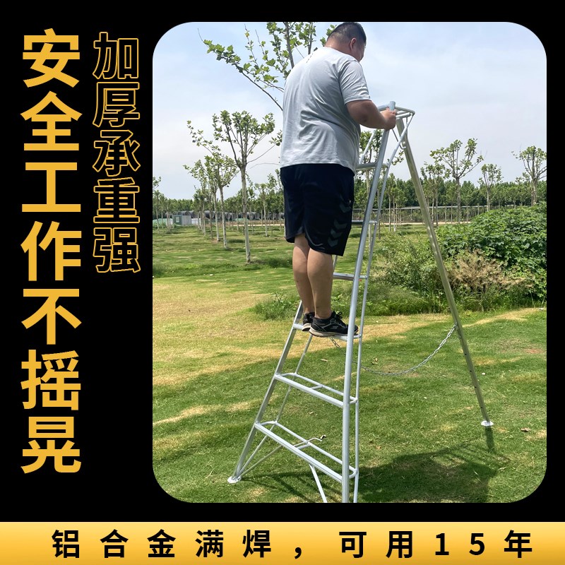 园林专用三角梯铝合金水果树采摘绿化修剪三脚梯子杨梅园艺人字梯