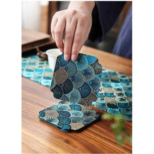 织锦方形双面吸水杯垫套装杯托功夫茶道壶垫隔热中式茶席干泡垫