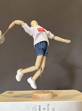 梧棣木人创意羽毛球主题装饰摆饰精致羽毛球礼品木偶人关节可动