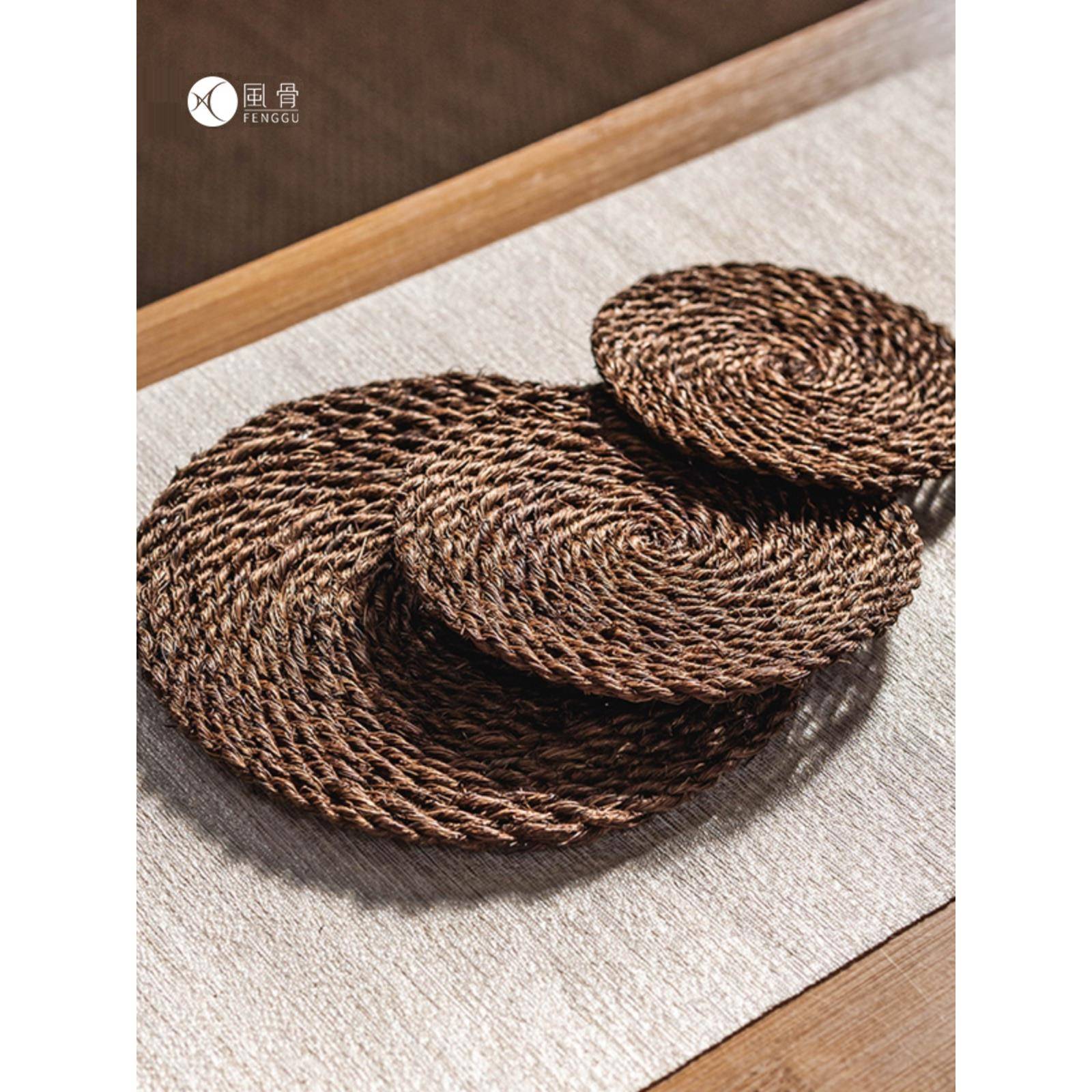 厂商天然棕榈手工编织精细棕榈垫可浸泡在水垫和锅垫支撑定制（薄