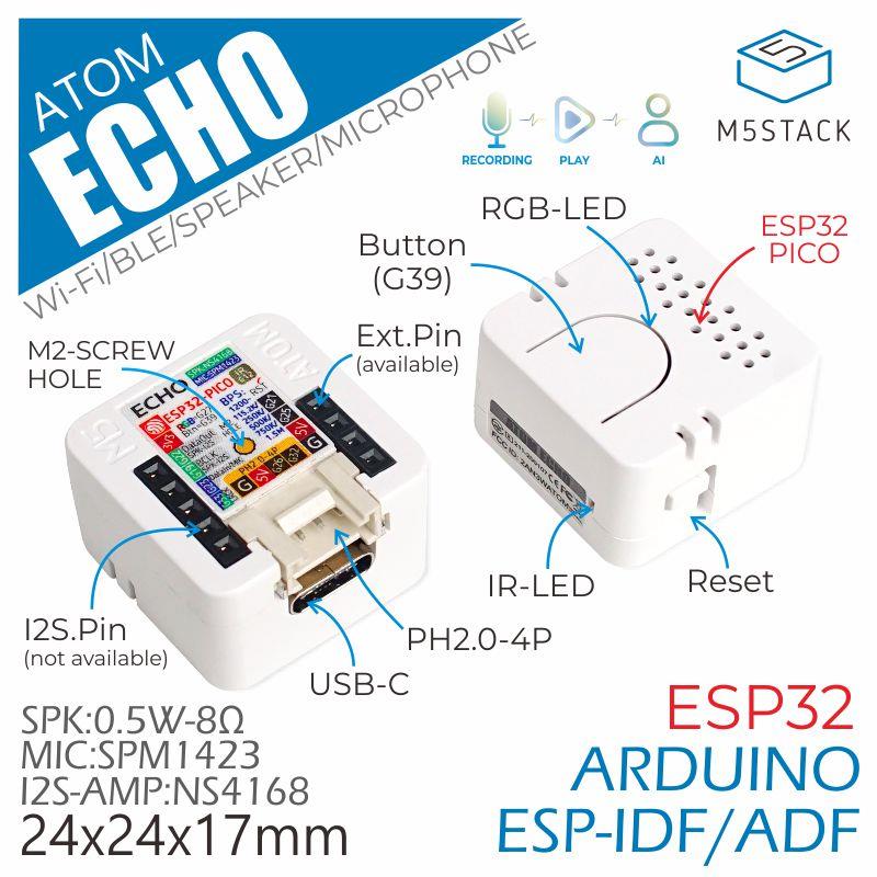 官方M5Stack ATOM Echo可编程智能音箱 内置ESP32蓝牙Wi-Fi物联网