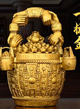 纯黄铜双赢金桶饰品铜金桶合作双赢家庭办公创意工艺品饰品