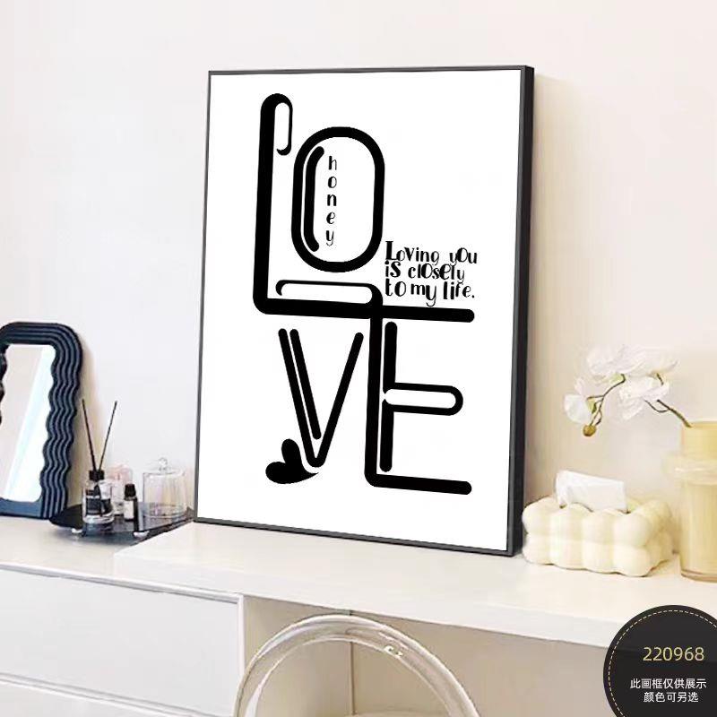 黑白字母装饰画客厅餐厅简约挂画梳妆台相框画小众画电视柜摆件画