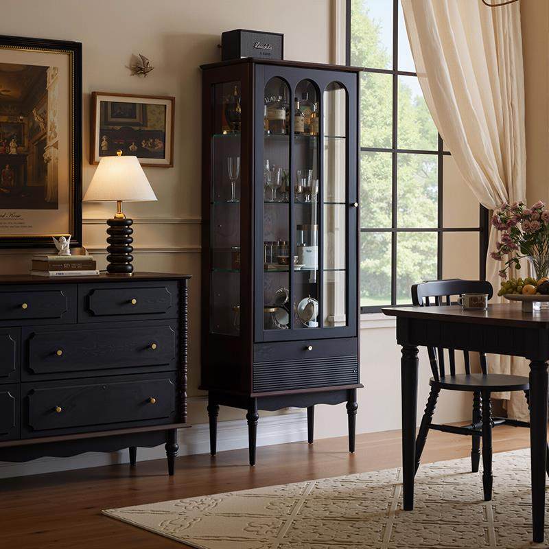 政府补贴展示柜法式复古实木玻璃酒柜靠墙美式黑色客厅边柜餐边柜,住宅家具,餐边柜,淘宝优惠券,粉丝福利购,淘宝优惠卷