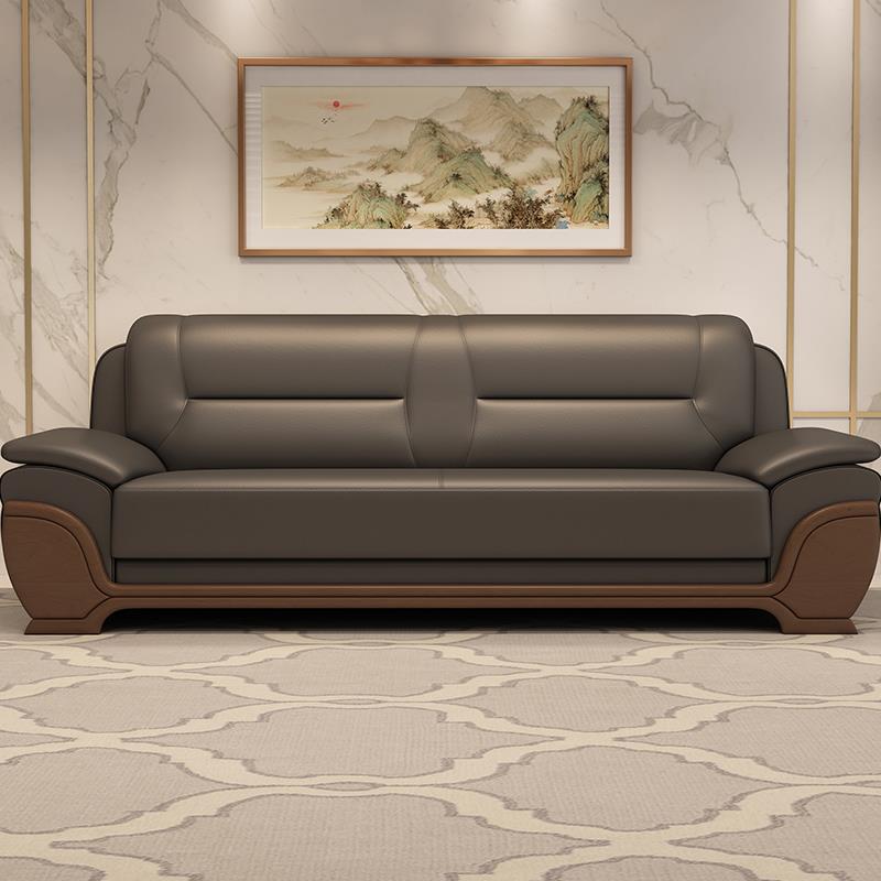 办公室沙发简约现代接待休息区皮沙发商务会客三人位茶几组合真皮