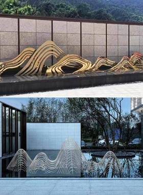 定制不锈钢线形镂空假山雕塑户外园林水景售楼处管状山形落地摆件