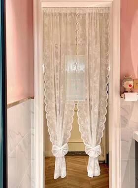复古网红白色蕾丝门帘欧法式镂空纱帘隔断帘短帘波浪边免打孔定制