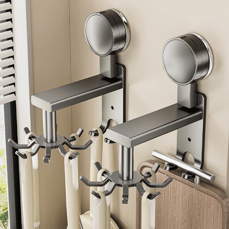 吸盘厨房旋转挂钩壁挂式置物架360度锅铲收纳勺子铲子免打孔挂架