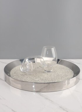 简约金属圆形h马毛首饰收纳托盘摆件客厅卧室玄关软装家居饰品